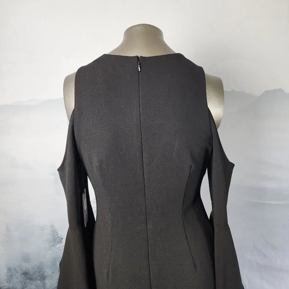 NWT Vince Camuto Artistic Muse Cold-Shoulder Bell Sleeve Black Dress | Small